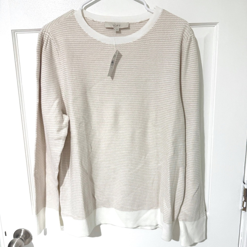 Loft Womens XXL Cream Tan Textured Knit Cotton Long Sleeve Sweater NWT 30881877
